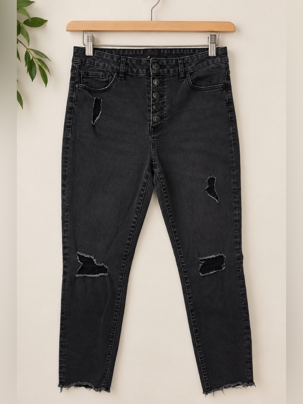 Old Navy Washed Black High-Rise Distressed Button-Fly Jeans